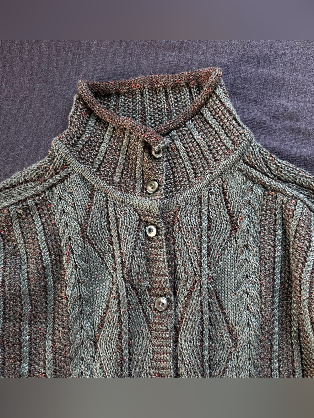 Vintage Peruvian Connection Cableknit Baby Alpaca Wool Silk Knit Cardigan L - Picture 11 of 12